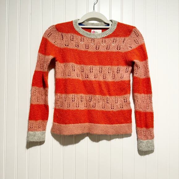 Mini Boden Other - Mini Boden Pink Red Striped Mohair Sweater Pointelle Knit Girls 8/9